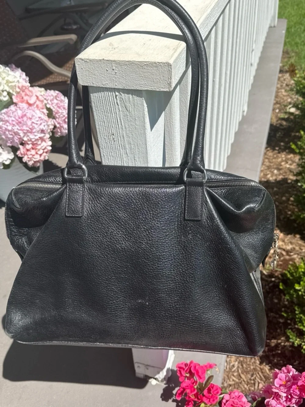 Michael Kors Black Pebbled Leather Shoulder Bag with Silver Hardware